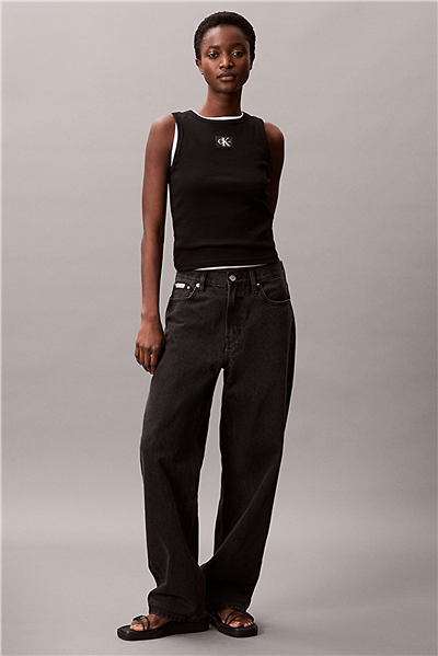 Calvin Klein Woven Label 2X2 Baby Rib Tank Kadın Kolsuz T-Shirt Siyah