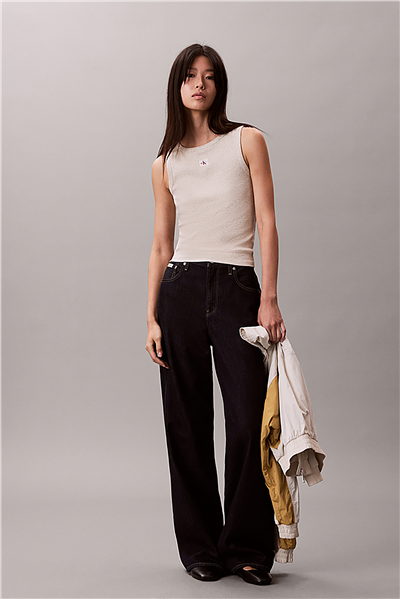 Calvin Klein Woven Label 2X2 Baby Rib Tank Kadın Kolsuz T-Shirt