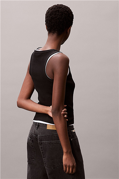 Calvin Klein Woven Label 2X2 Baby Rib Tank Kadın Kolsuz T-Shirt Siyah