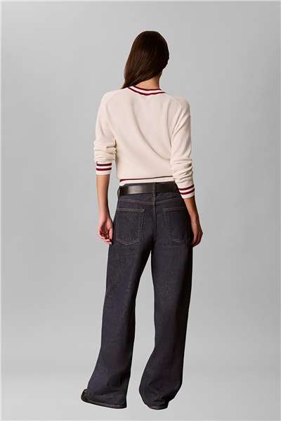 Calvin Klein Woven Label Crewneck Sweater Kadın Triko Beyaz