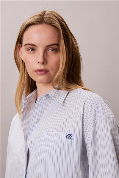 Calvin Klein Yarndye Cotton Popli Kadın Gömlek Mavi
