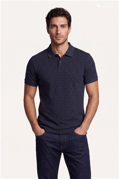 DKNY Allover Jacquard Polo Erkek Polo Yaka T-Shirt Lacivert