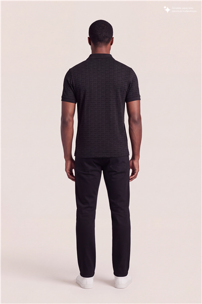 DKNY Allover Jacquard Polo Erkek Polo Yaka T-Shirt Siyah