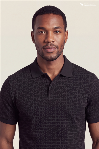 DKNY Allover Jacquard Polo Erkek Polo Yaka T-Shirt Siyah