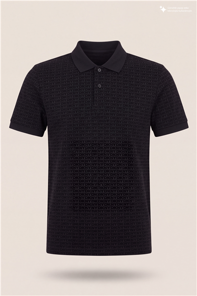 DKNY Allover Jacquard Polo Erkek Polo Yaka T-Shirt Siyah