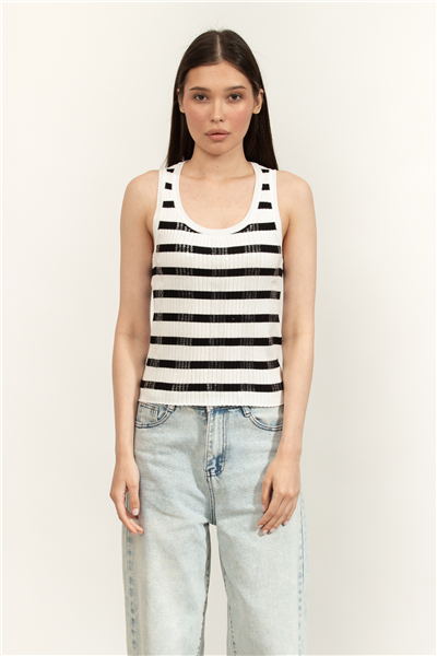 DKNY Clear Sequin Stripe Kadın Askılı Bluz