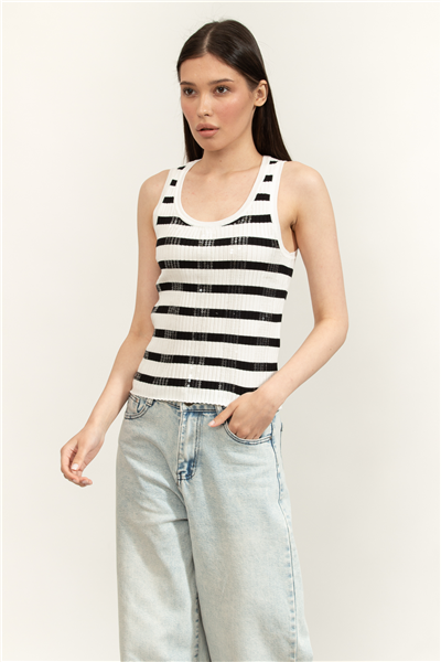 DKNY Clear Sequin Stripe Kadın Askılı Bluz