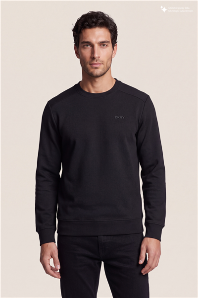 DKNY Comfort Sweatshirt Erkek Bisiklet Yaka Sweatshirt Siyah