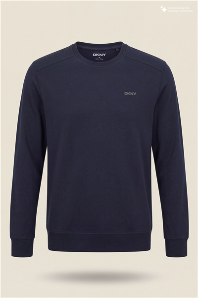 DKNY Comfort Sweatshirt Erkek Bisiklet Yaka Sweatshirt Lacivert