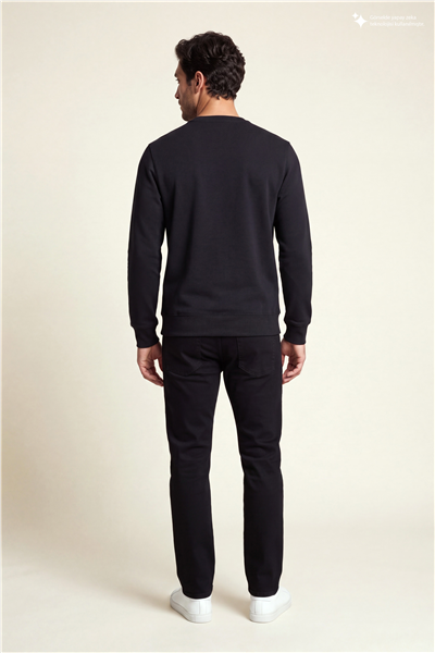 DKNY Comfort Sweatshirt Erkek Bisiklet Yaka Sweatshirt Siyah