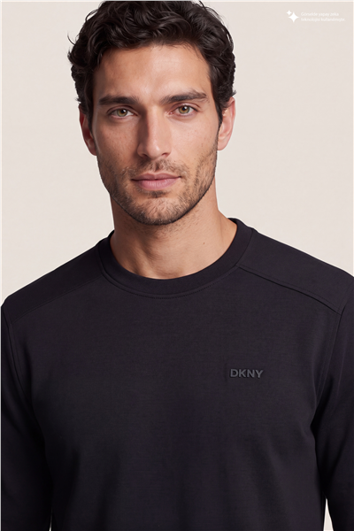 DKNY Comfort Sweatshirt Erkek Bisiklet Yaka Sweatshirt Siyah