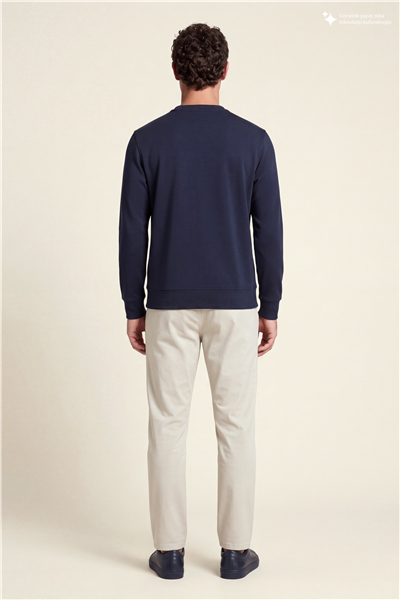 DKNY Comfort Sweatshirt Erkek Bisiklet Yaka Sweatshirt Lacivert