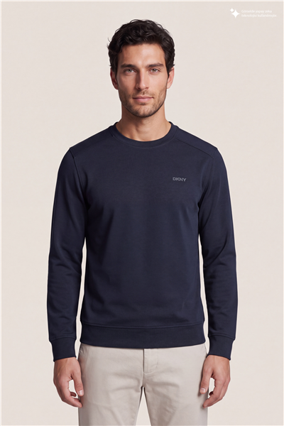 DKNY Comfort Sweatshirt Erkek Bisiklet Yaka Sweatshirt Lacivert