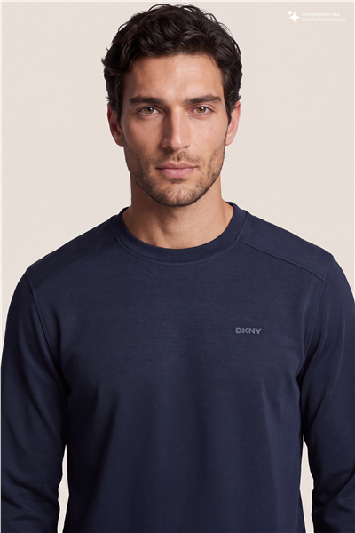 DKNY Comfort Sweatshirt Erkek Bisiklet Yaka Sweatshirt Lacivert