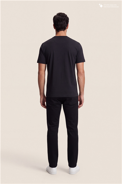 DKNY Flok Logo Tee Erkek Bisiklet Yaka T-Shirt Siyah