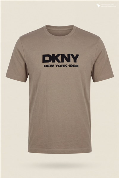 DKNY Flok Logo Tee Erkek Bisiklet Yaka T-Shirt Vizon