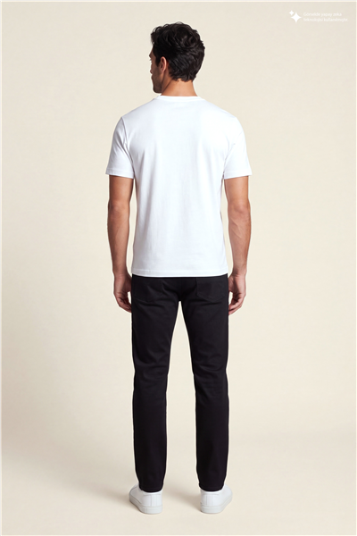 DKNY Flok Logo Tee Erkek Bisiklet Yaka T-Shirt Beyaz