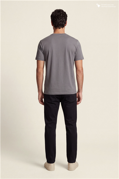 DKNY Flok Logo Tee Erkek Bisiklet Yaka T-Shirt Gri