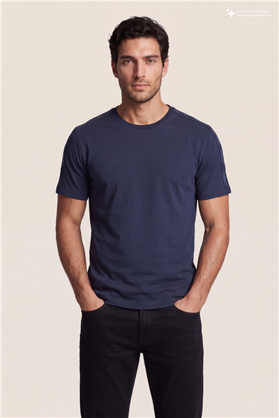 DKNY Jacquard Print Tee Erkek Bisiklet Yaka T-Shirt Lacivert