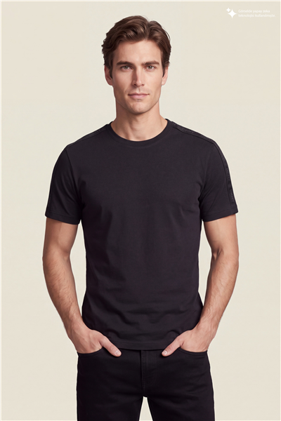 DKNY Jacquard Print Tee Erkek Bisiklet Yaka T-Shirt Siyah