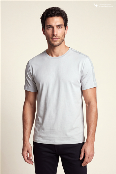 DKNY Jacquard Print Tee Erkek Bisiklet Yaka T-Shirt Taş Rengi