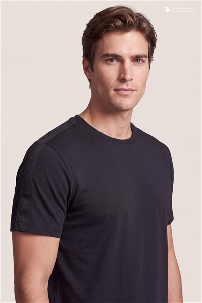 DKNY Jacquard Print Tee Erkek Bisiklet Yaka T-Shirt Siyah