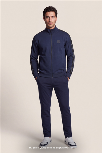 DKNY Jacquard Tape Fullzip Sweatshirt Erkek Fermuarlı Sweatshirt Lacivert