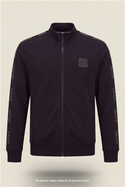 DKNY Jacquard Tape Fullzip Sweatshirt Erkek Fermuarlı Sweatshirt Siyah