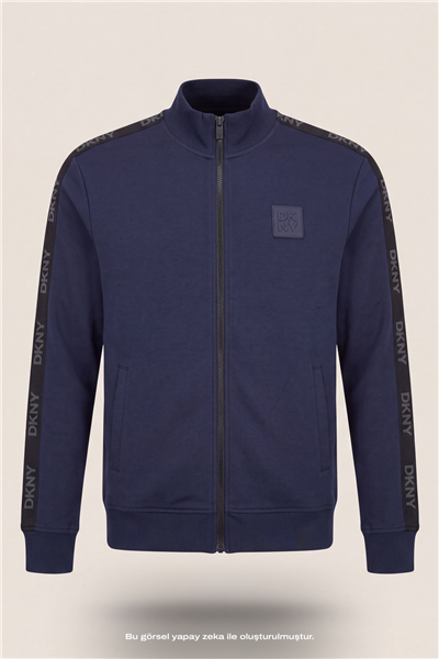 DKNY Jacquard Tape Fullzip Sweatshirt Erkek Fermuarlı Sweatshirt Lacivert