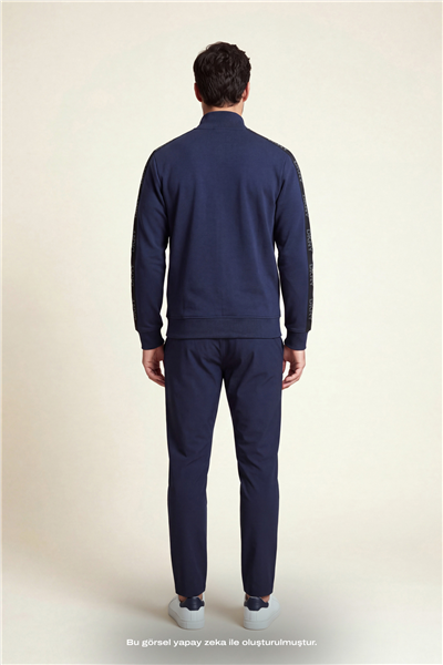 DKNY Jacquard Tape Fullzip Sweatshirt Erkek Fermuarlı Sweatshirt Lacivert