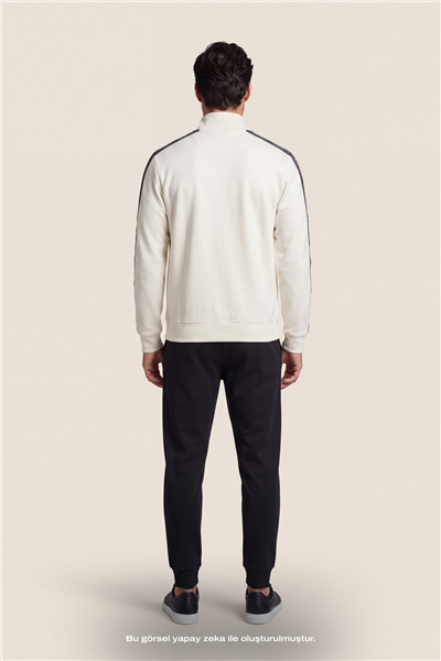 DKNY Jacquard Tape Fullzip Sweatshirt Erkek Fermuarlı Sweatshirt Beyaz
