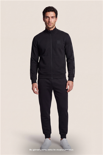 DKNY Jacquard Tape Fullzip Sweatshirt Erkek Fermuarlı Sweatshirt Siyah