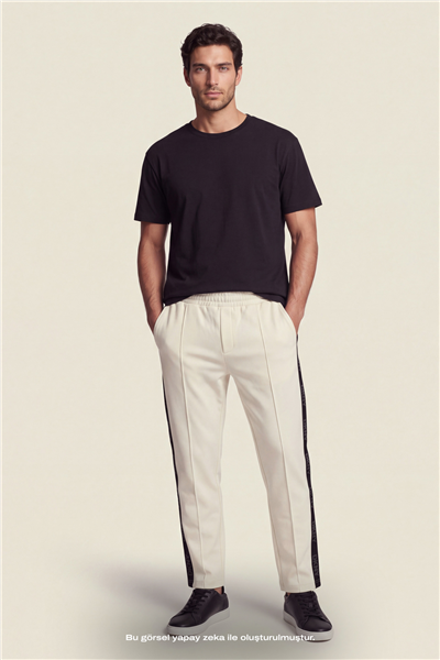 DKNY Jacquard Tape Sweatpant Erkek Eşofman Altı Beyaz