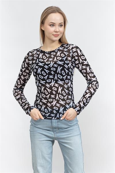 DKNY Jumbo Logo Printed M Kadın Triko