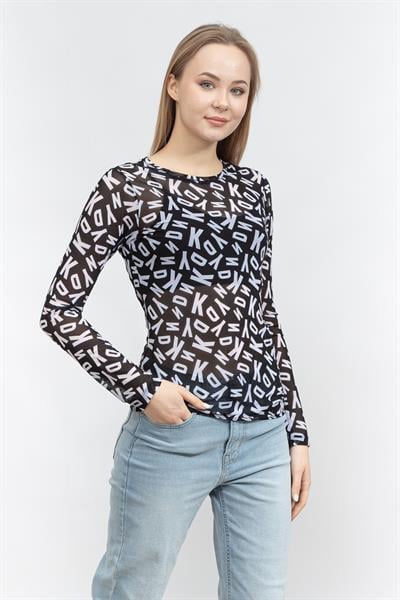 DKNY Jumbo Logo Printed M Kadın Triko