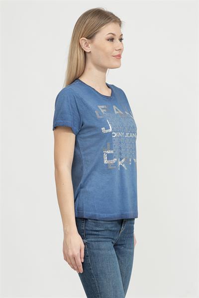 DKNY Kadın Bisiklet Yaka T-Shirt Mavi