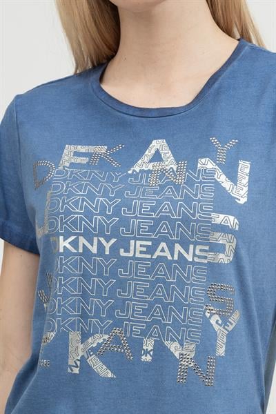 DKNY Kadın Bisiklet Yaka T-Shirt Mavi