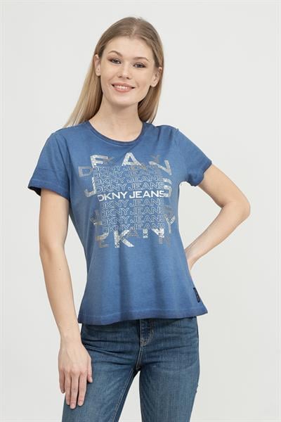 DKNY Kadın Bisiklet Yaka T-Shirt Mavi