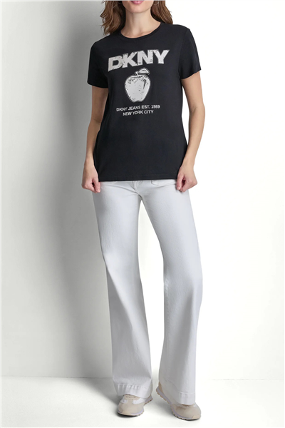 DKNY Kadın Dkny Big Apple Rhine Bisiklet Yaka T-Shirt Siyah