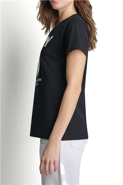 DKNY Kadın Dkny Big Apple Rhine Bisiklet Yaka T-Shirt Siyah