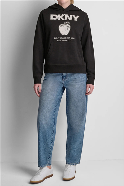 DKNY Kadın Dkny Big Apple Rhine Kapüşonlu Sweatshirt Siyah