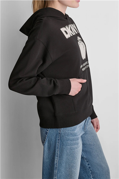 DKNY Kadın Dkny Big Apple Rhine Kapüşonlu Sweatshirt Siyah