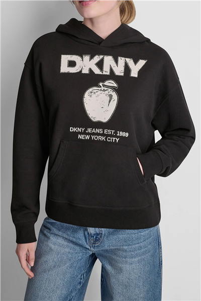 DKNY Kadın Dkny Big Apple Rhine Kapüşonlu Sweatshirt Siyah