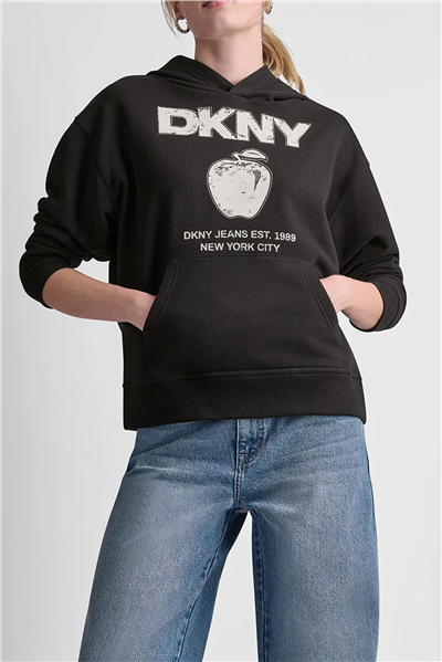 DKNY Kadın Dkny Big Apple Rhine Kapüşonlu Sweatshirt Siyah