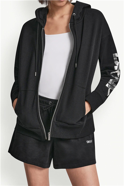 DKNY Kadın Dkny Foil Logo Full Kapüşonlu Sweatshirt Siyah