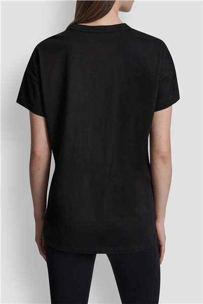 DKNY Kadın Dkny Ny 1989 Rhinest Bisiklet Yaka T-Shirt Siyah
