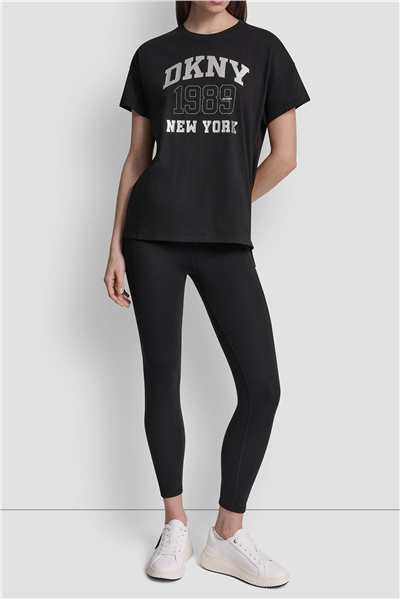 DKNY Kadın Dkny Ny 1989 Rhinest Bisiklet Yaka T-Shirt Siyah