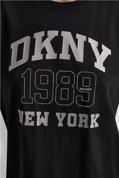 DKNY Kadın Dkny Ny 1989 Rhinest Bisiklet Yaka T-Shirt Siyah