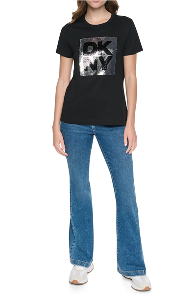 DKNY Kadın Dkny Ny Stacked Anim Bisiklet Yaka T-Shirt Siyah