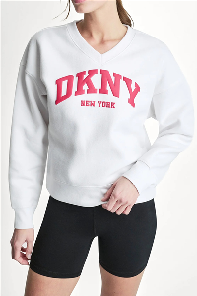 DKNY Kadın Dkny Puff Varsity Lo Bisiklet Yaka Sweatshirt